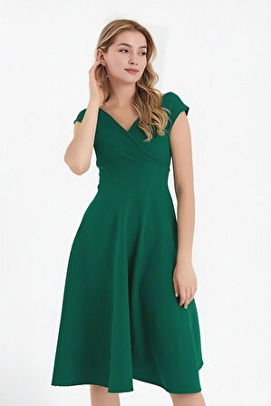 Rose's Boutiqe All About Women Kadın Kısa Kollu Kruvaze Yaka Eteği Volanlı Krep Elbise
