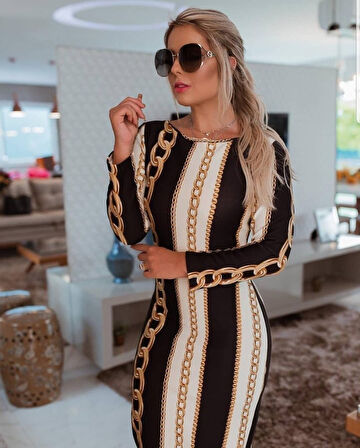 Rose's Boutiqe All About Women Kadın Uzun Kollu Bisiklet Yaka Scuba Midi Boy Elbise