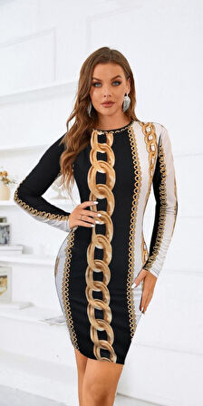 Rose's Boutiqe All About Women Kadın Uzun Kollu Bisiklet Yaka Scuba Midi Boy Elbise