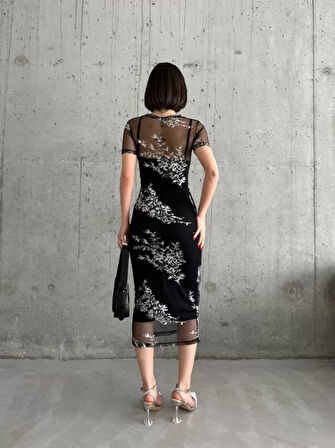Rose's Boutiqe All About Women Baskılı Şifon Kimono Elbise - Siyah