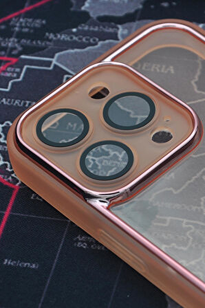 iPhone 13 Pro Uyumlu Pembe Kenarlı Renkli Yarı Şeffaf Kapak Kılıf Kamera Lens Korumalı