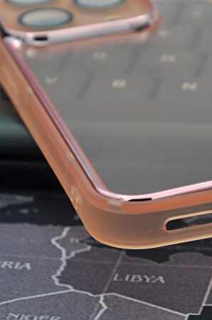 iPhone 13 Pro Uyumlu Pembe Kenarlı Renkli Yarı Şeffaf Kapak Kılıf Kamera Lens Korumalı
