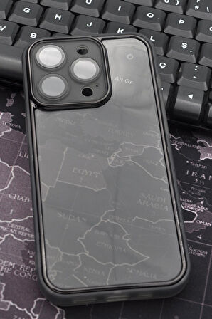iPhone 14 Pro Max Uyumlu Siyah Kenarlı Renkli Yarı Şeffaf Kapak Kılıf Kamera Lens Korumalı