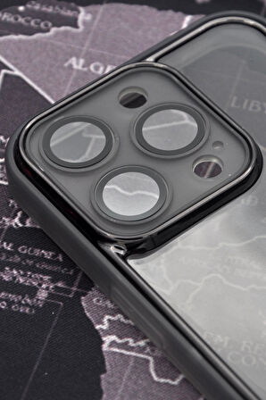 iPhone 14 Pro Uyumlu Siyah Kenarlı Renkli Yarı Şeffaf Kapak Kılıf Kamera Lens Korumalı
