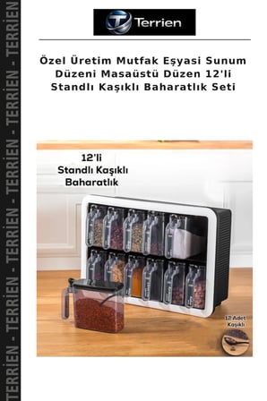 Özel Üretim Mutfak Eşyasi Sunum Düzeni Masaüstü Düzen 12'li Standlı Kaşıklı Baharatlık Seti