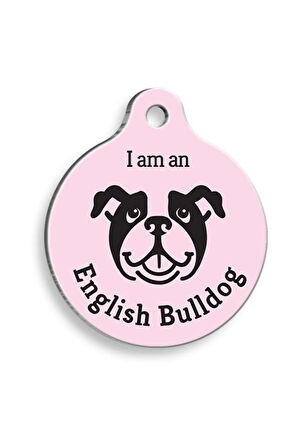 Pembe English Bulldog Yuvarlak Köpek Künyesi