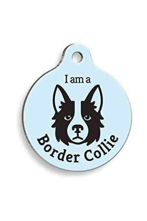 Mavi Border Collie Yuvarlak Köpek Künyesi Large: 3,8 cm.