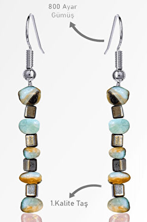 Sertifikalı Ham Kırık Taşlı Model Amazonit Taşı Küpe