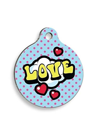 Puantiyeli Aşk Yuvarlak Kedi ve Köpek Künyesi Large: 3,8 cm.