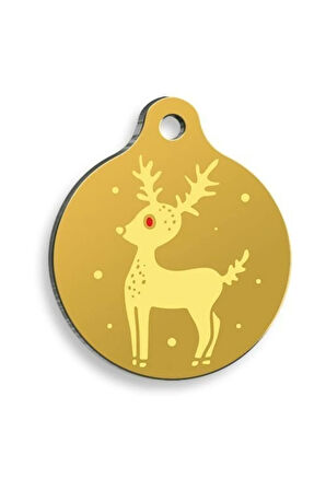 Christmas Serisi Yellow Deer Yuvarlak Kedi ve Köpek Künyesi Large: 3,8 cm.