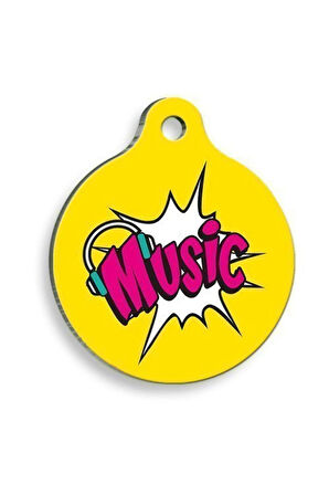 Music Yuvarlak Kedi ve Köpek Künyesi Large: 3,8 cm.