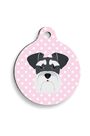 Pembe Puantiyeli Schnauzer Yuvarlak Köpek Künyesi Medium 3 cm