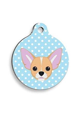 Chihuahua Mavi Puantiyeli Yuvarlak Köpek Künyesi Medium: 3 cm.