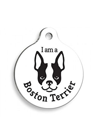 Beyaz Boston Terrier Yuvarlak Köpek Künyesi Medium: 3 cm.