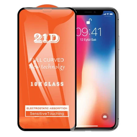 İphone X Uyumlu Ekran Koruyucu 21D Tam Kaplayan Kavisli