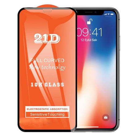 iPhone XS Uyumlu Ekran Koruyucu 21D Tam Kaplayan Kavisli