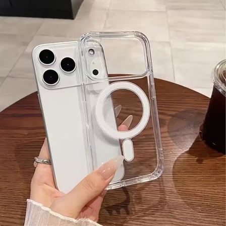 iPhone 17 Pro Max Uyumlu YUMUŞAK Magsafe Kablosuz Şarj Destekli Şeffaf Kılıf Kamera İçin Yükseltilmiş Çerçeve
