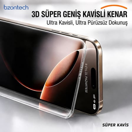 iPhone 17 İle Uyumlu 300CC Yeni Nesil Çerçevesiz Tam Kaplayan Ekran Koruyucu Daraltma Yapmaz Large Kavisli