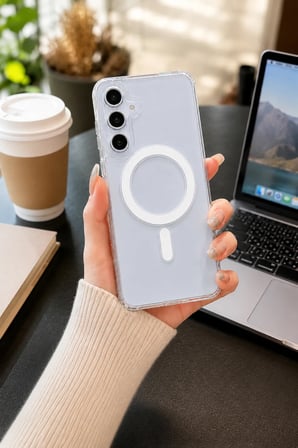 Samsung Galaxy S23 FE ile Uyumlu YUMUŞAK Magsafe Kablosuz Şarj Destekli Şeffaf Kılıf Kamera İçin Yükseltilmiş Çerçeve