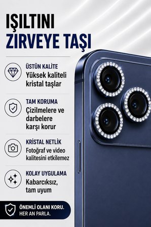 iPhone 17 Pro / 17 Pro Max Uyumlu ( Taşlı - Taşsız ) Kamera Lens Koruyucu