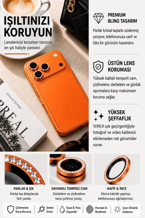 iPhone 17 Pro / 17 Pro Max Uyumlu ( Taşlı - Taşsız ) Kamera Lens Koruyucu