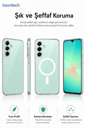 Samsung Galaxy A26 5G Uyumlu YUMUŞAK Magsafe Kablosuz Şarj Destekli Şeffaf Kılıf Kamera İçin Yükseltilmiş Çerçeve