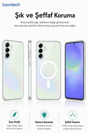 Samsung Galaxy A36 5G / A56 5G Uyumlu YUMUŞAK Magsafe Kablosuz Şarj Destekli Şeffaf Kılıf Kamera İçin Yükseltilmiş Çerçeve