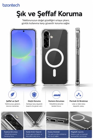 Samsung Galaxy A36 5G / A56 5G Uyumlu YUMUŞAK Magsafe Kablosuz Şarj Destekli Şeffaf Kılıf Kamera İçin Yükseltilmiş Çerçeve