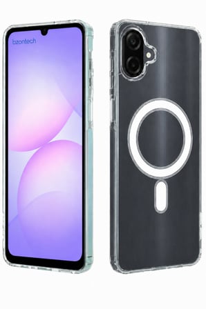 Samsung Galaxy A07 Uyumlu YUMUŞAK Magsafe Kablosuz Şarj Destekli Şeffaf Kılıf Kamera İçin Yükseltilmiş Çerçeve