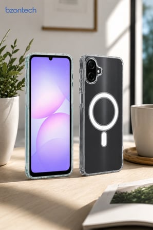 Samsung Galaxy A07 Uyumlu YUMUŞAK Magsafe Kablosuz Şarj Destekli Şeffaf Kılıf Kamera İçin Yükseltilmiş Çerçeve
