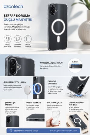 Samsung Galaxy A07 Uyumlu YUMUŞAK Magsafe Kablosuz Şarj Destekli Şeffaf Kılıf Kamera İçin Yükseltilmiş Çerçeve
