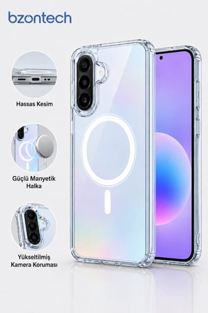 Samsung Galaxy A57 Uyumlu YUMUŞAK Magsafe Kablosuz Şarj Destekli Şeffaf Kılıf Kamera İçin Yükseltilmiş Çerçeve