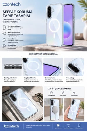 Samsung Galaxy A57 Uyumlu YUMUŞAK Magsafe Kablosuz Şarj Destekli Şeffaf Kılıf Kamera İçin Yükseltilmiş Çerçeve