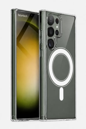 Samsung Galaxy S23 Ultra Uyumlu YUMUŞAK Magsafe Kablosuz Şarj Destekli Şeffaf Kılıf Kamera İçin Yükseltilmiş Çerçeve