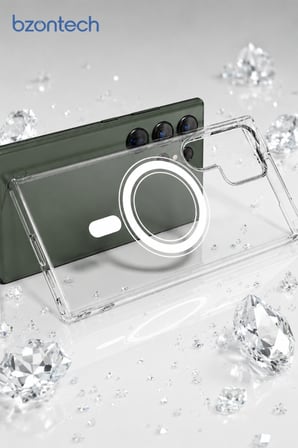 Samsung Galaxy S23 Ultra Uyumlu YUMUŞAK Magsafe Kablosuz Şarj Destekli Şeffaf Kılıf Kamera İçin Yükseltilmiş Çerçeve