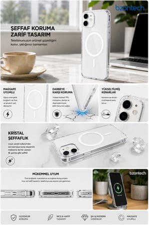 iPhone 11 Uyumlu YUMUŞAK Magsafe Kablosuz Şarj Destekli Şeffaf Kılıf Kamera İçin Yükseltilmiş Çerçeve