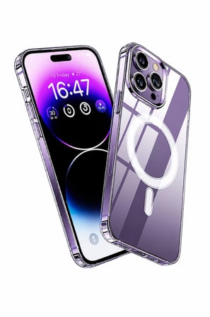 iPhone 14 Pro Uyumlu YUMUŞAK Magsafe Kablosuz Şarj Destekli Şeffaf Kılıf Kamera İçin Yükseltilmiş Çerçeve