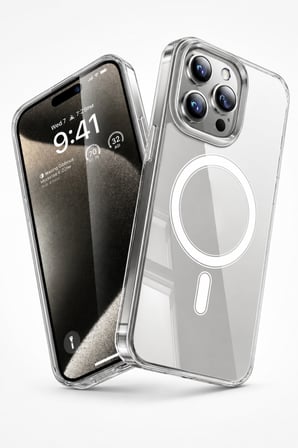 iPhone 15 Pro Uyumlu YUMUŞAK Magsafe Kablosuz Şarj Destekli Şeffaf Kılıf Kamera İçin Yükseltilmiş Çerçeve