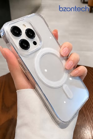 iPhone 15 Pro Max Uyumlu YUMUŞAK Magsafe Kablosuz Şarj Destekli Şeffaf Kılıf Kamera İçin Yükseltilmiş Çerçeve