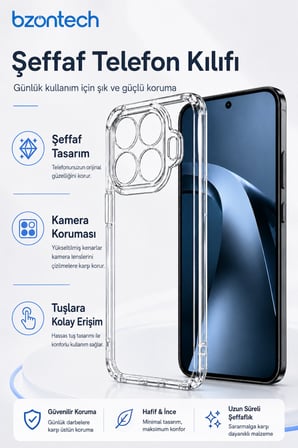 Xiaomi 17T Uyumlu Kılıf Şeffaf Kamera Korumalı 3D