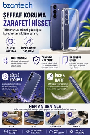 Samsung Galaxy S26 FE Uyumlu Kılıf Şeffaf Kamera Korumalı 3D