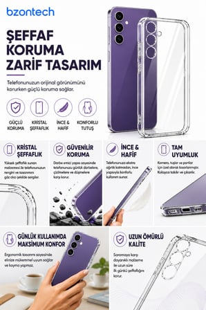 Samsung Galaxy S23 FE Uyumlu Kılıf Şeffaf Kamera Korumalı 3D