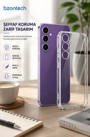 Samsung Galaxy S23 FE Uyumlu Kılıf Şeffaf Kamera Korumalı 3D