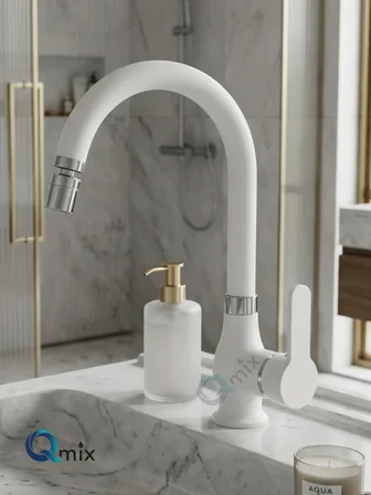 RUSTİK MODEL LÜX BANYO LAVABO BATARYASI PİRİNÇ GÖVDE BEYAZ-KROM
