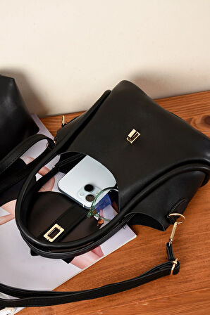 Kadın Kilit Detaylı Kaliteli Deriden Çapraz Çanta Omuz çantası Makyaj Çantalı