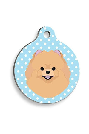 Mavi Puantiyeli Pomeranian Yuvarlak Köpek Künyesi Medium: 3 cm.