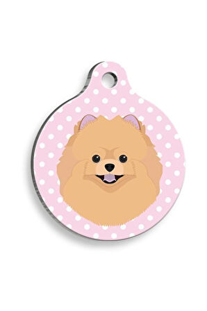 Pembe Puantiyeli Pomeranian Yuvarlak Köpek Künyesi Large: 3,8 cm.