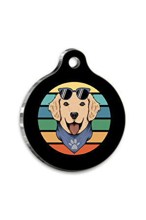 Retro Golden Retriever Yuvarlak Köpek Künyesi Large 3,8 cm