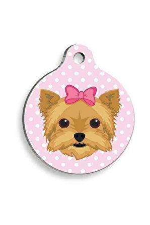 Yorkshire Terrier Pembe Puantiyeli Yuvarlak Köpek Künyesi