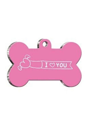 I Love You Pembe Kedi Köpek Künyesi Medium: 2,6 x 3,8 cm.